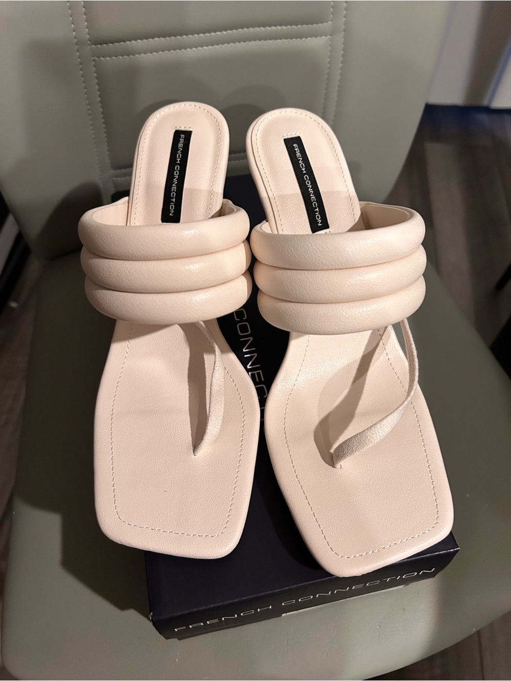 French Connection Women's Padded Triple-Row Toe-Loop Sandals in Light Blush